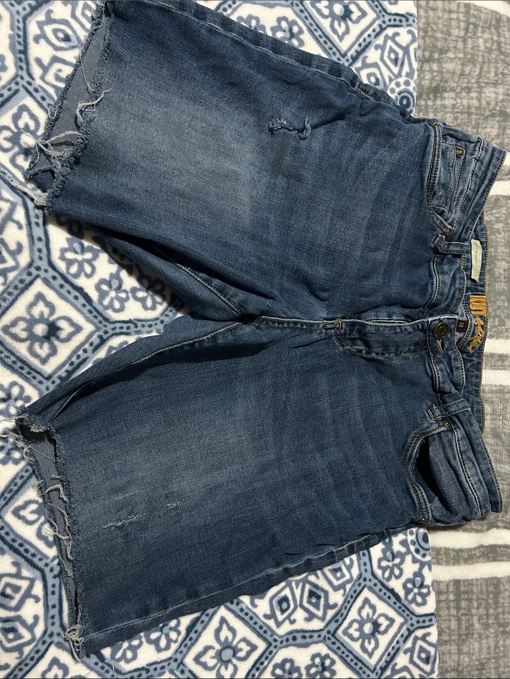 Distressed Kut from the Kloth Katy Boyfriend Dark Blue Denim Bermuda Shorts